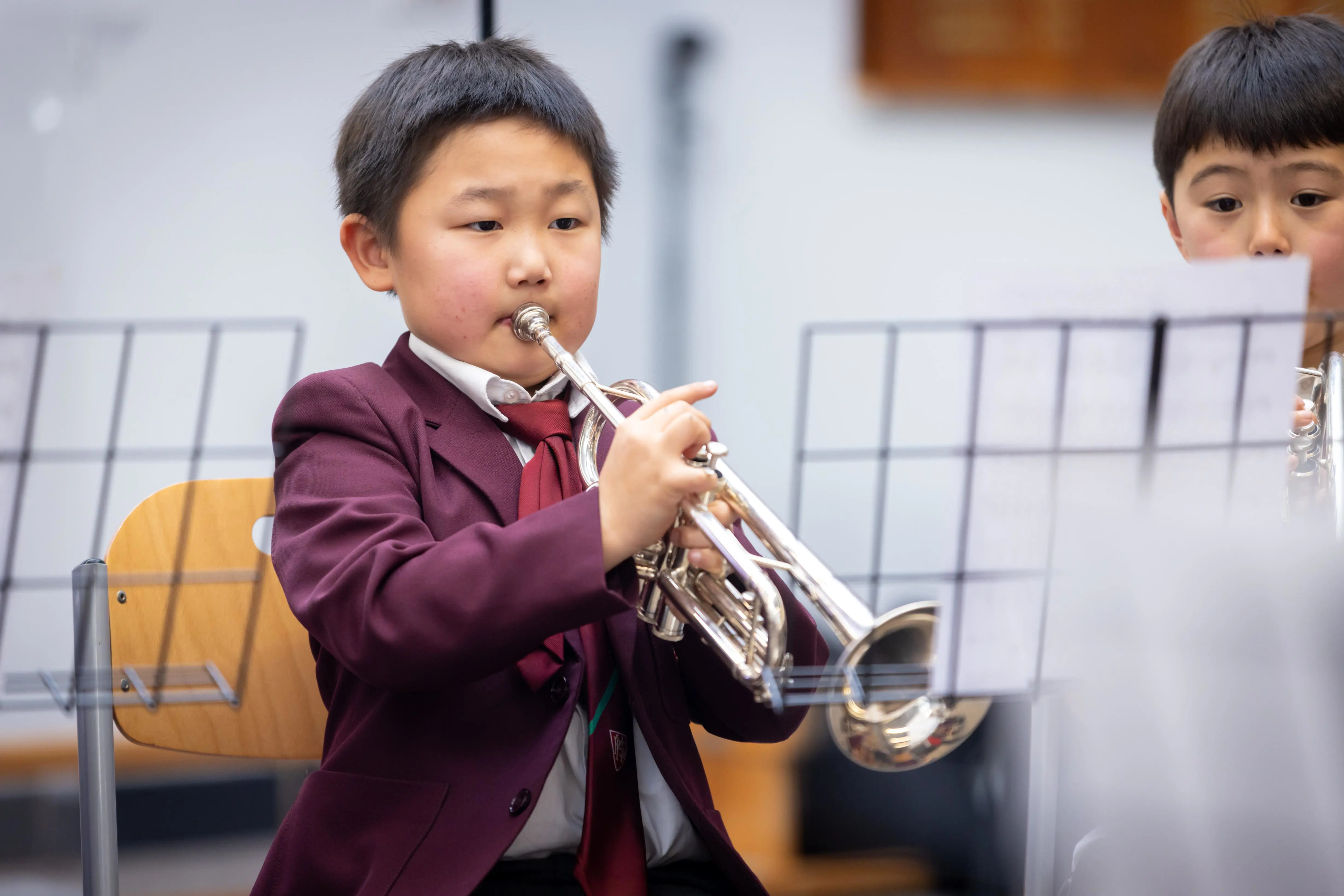 Pupil playing trumpet at Homefield Prep as part of our music and drama curriculum